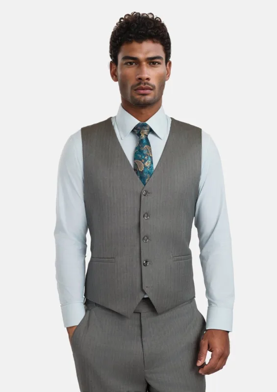 Mid Grey Herringbone Vest sold by Sartoro