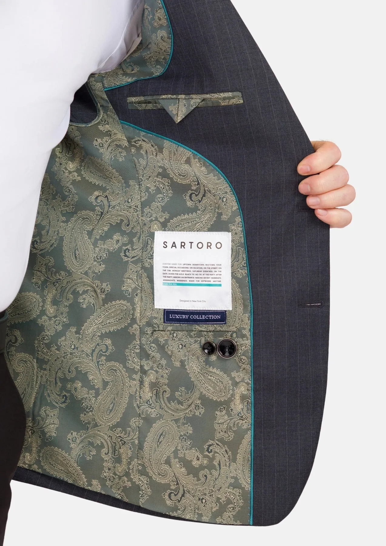 Charcoal Pinstripe Astor Jacket sold by Sartoro product image thumbnail 4