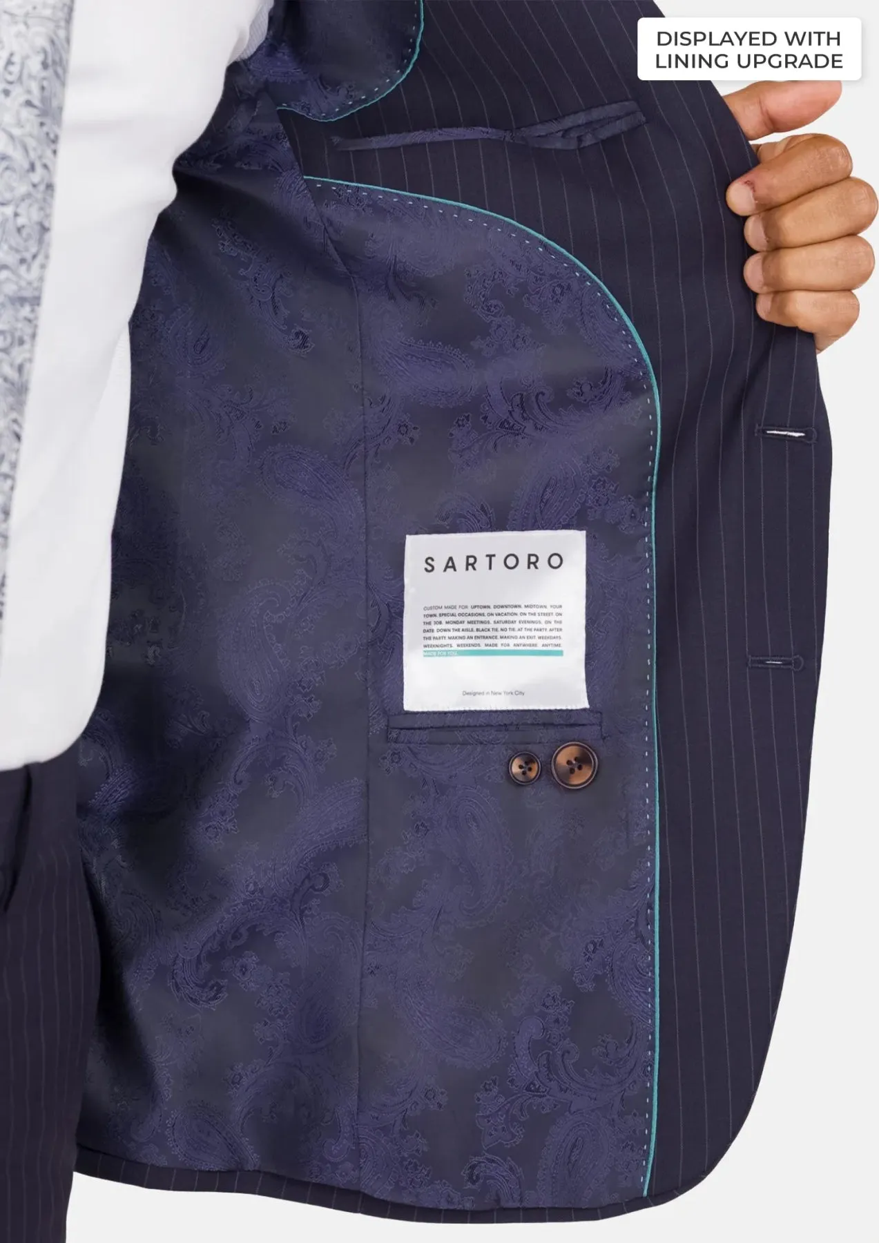 Midnight Blue Pinstripe Ellis Jacket sold by Sartoro product image thumbnail 4