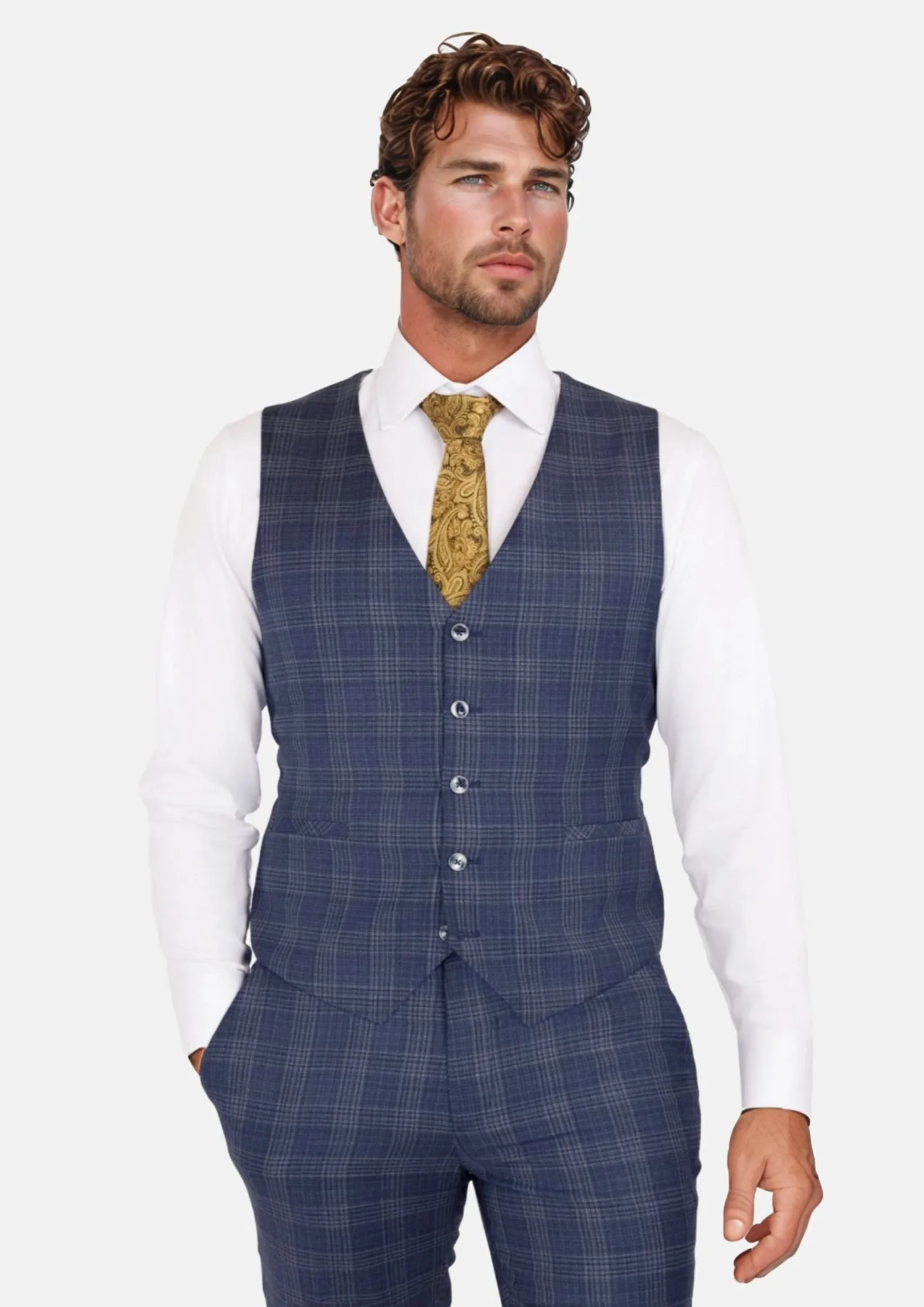 Admiral Navy Checked Vest sold by Sartoro