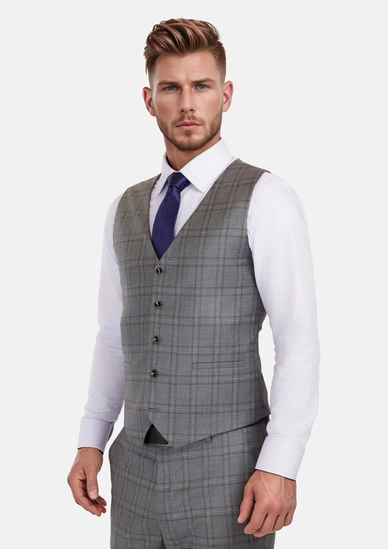 Fossil Grey Checked Vest sold by Sartoro product image thumbnail 2