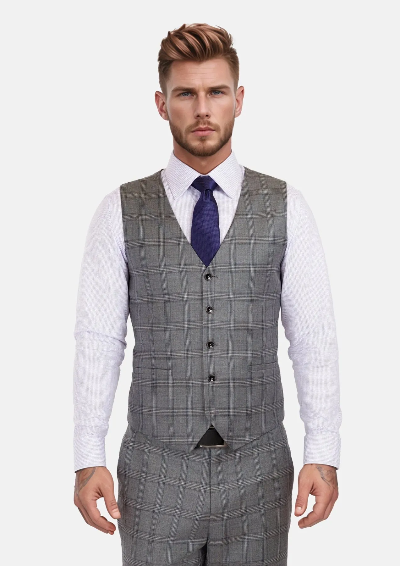 Fossil Grey Checked Vest sold by Sartoro