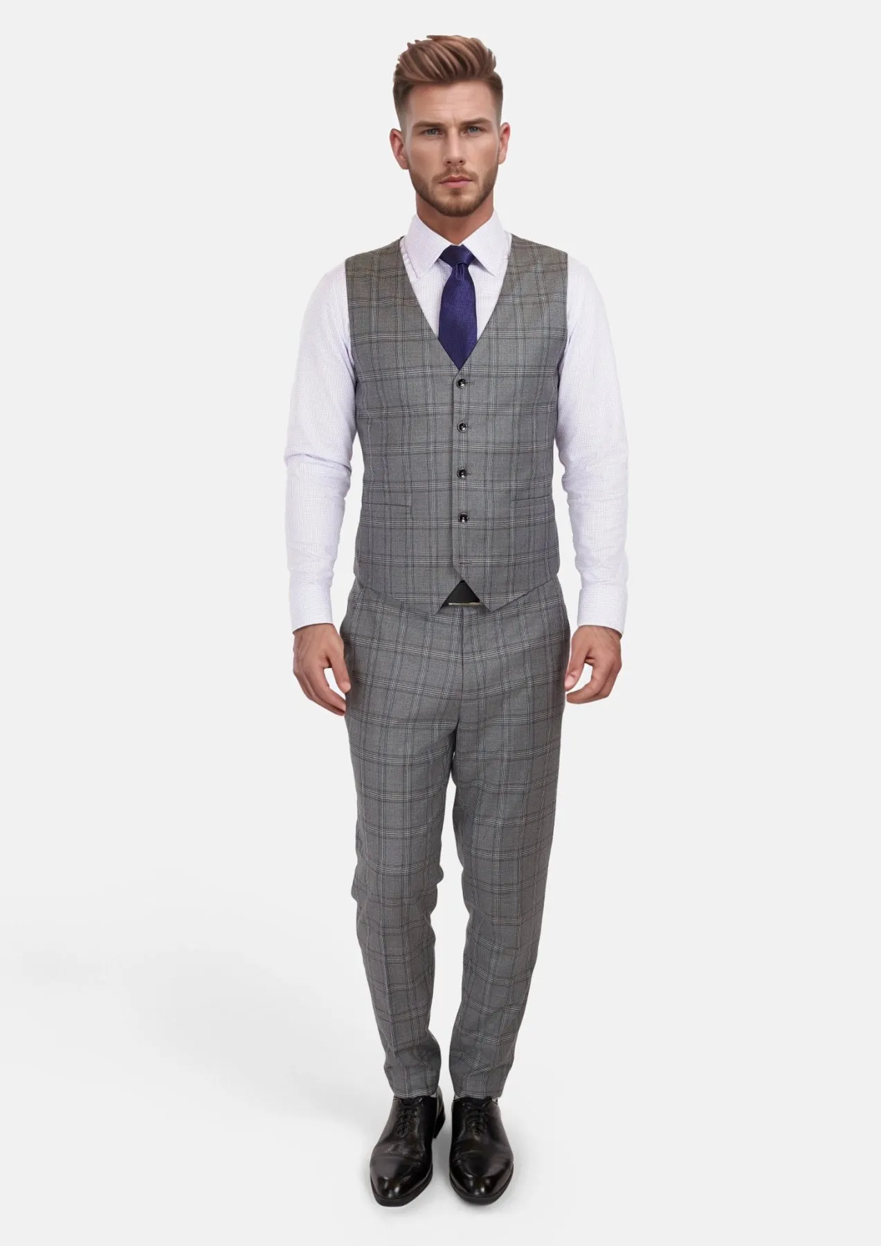Fossil Grey Checked Vest sold by Sartoro product image thumbnail 4