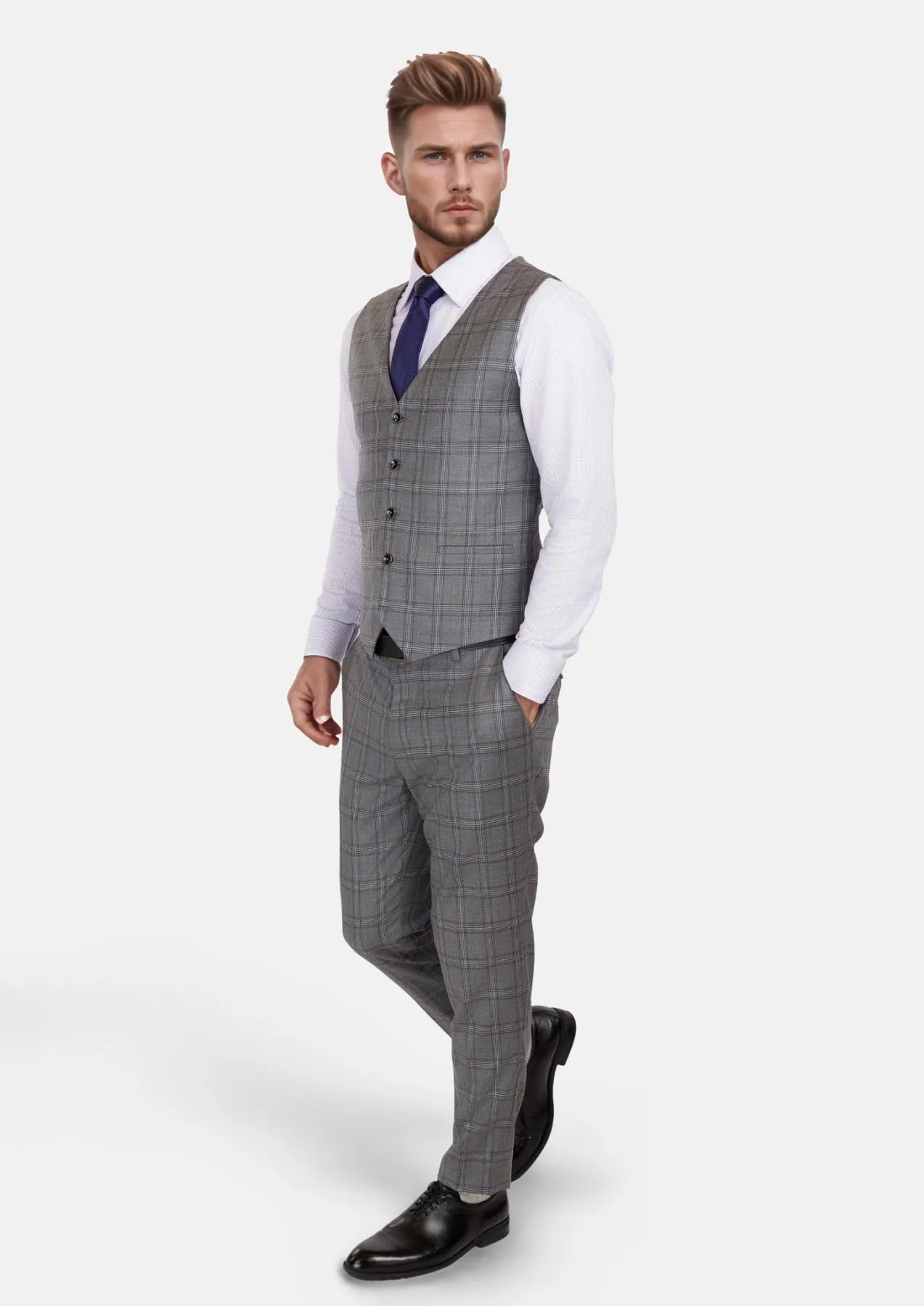 Fossil Grey Checked Vest sold by Sartoro product image thumbnail 5