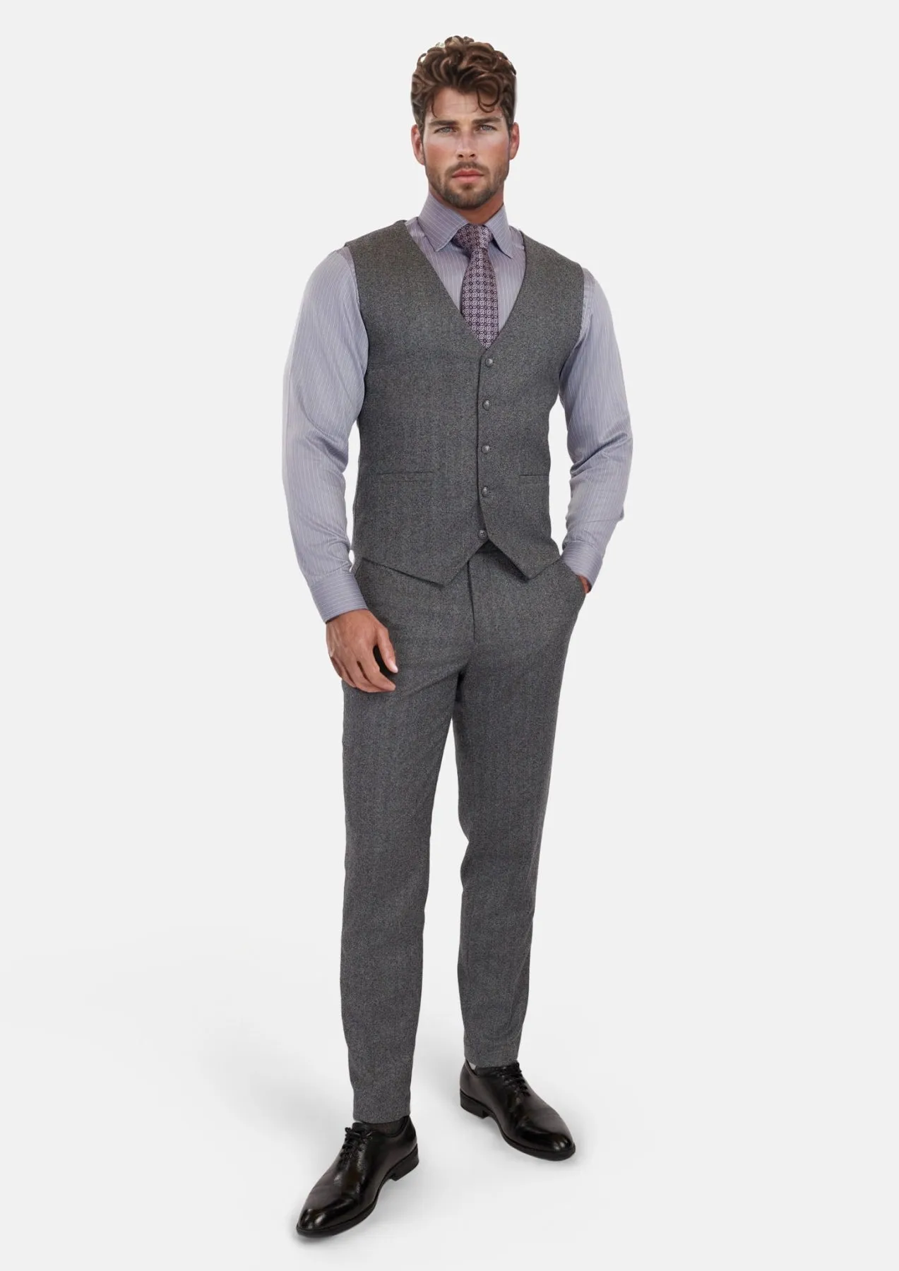 Mid Grey Herringbone Flannel Vest sold by Sartoro product image thumbnail 3