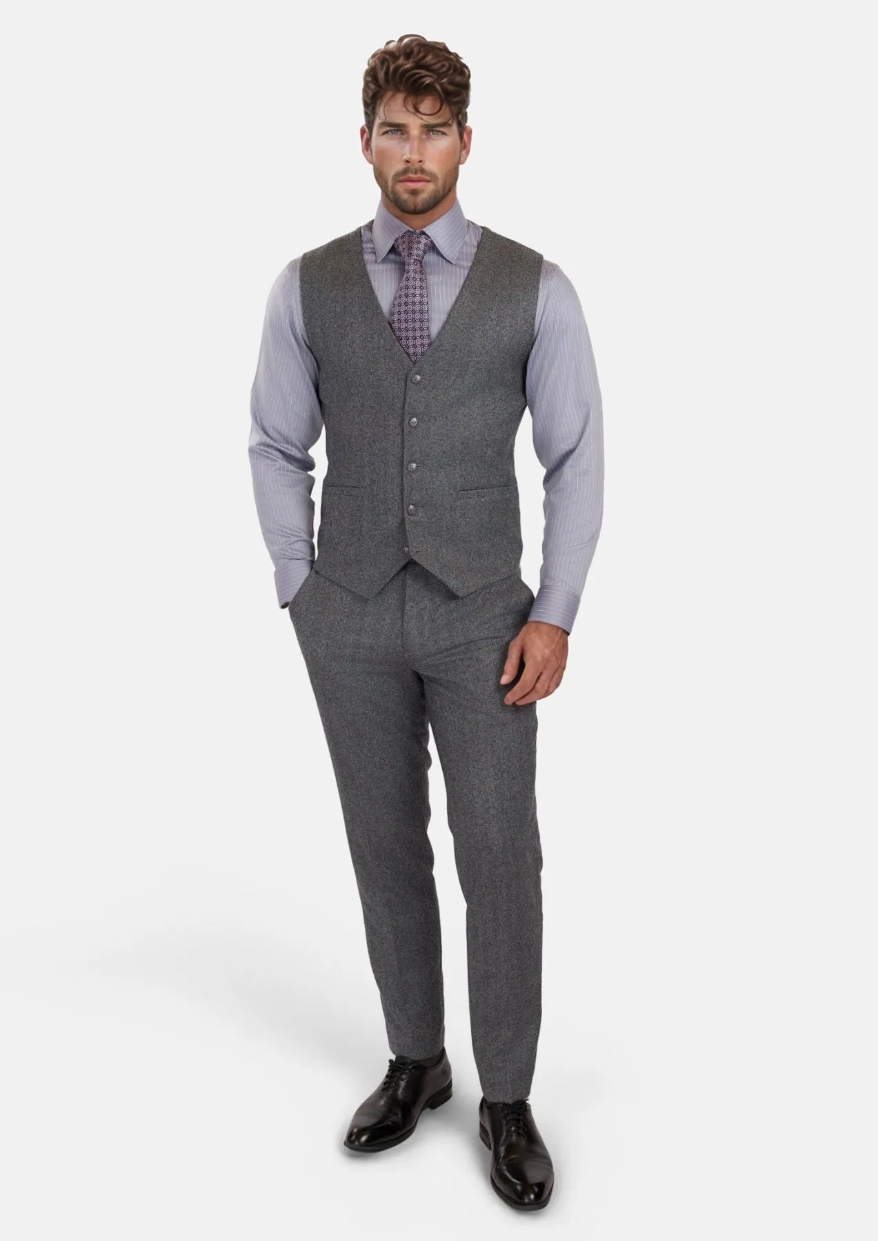 Mid Grey Herringbone Flannel Vest sold by Sartoro product image thumbnail 5