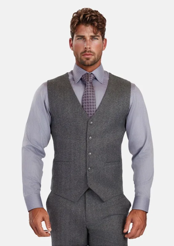 Mid Grey Herringbone Flannel Vest sold by Sartoro