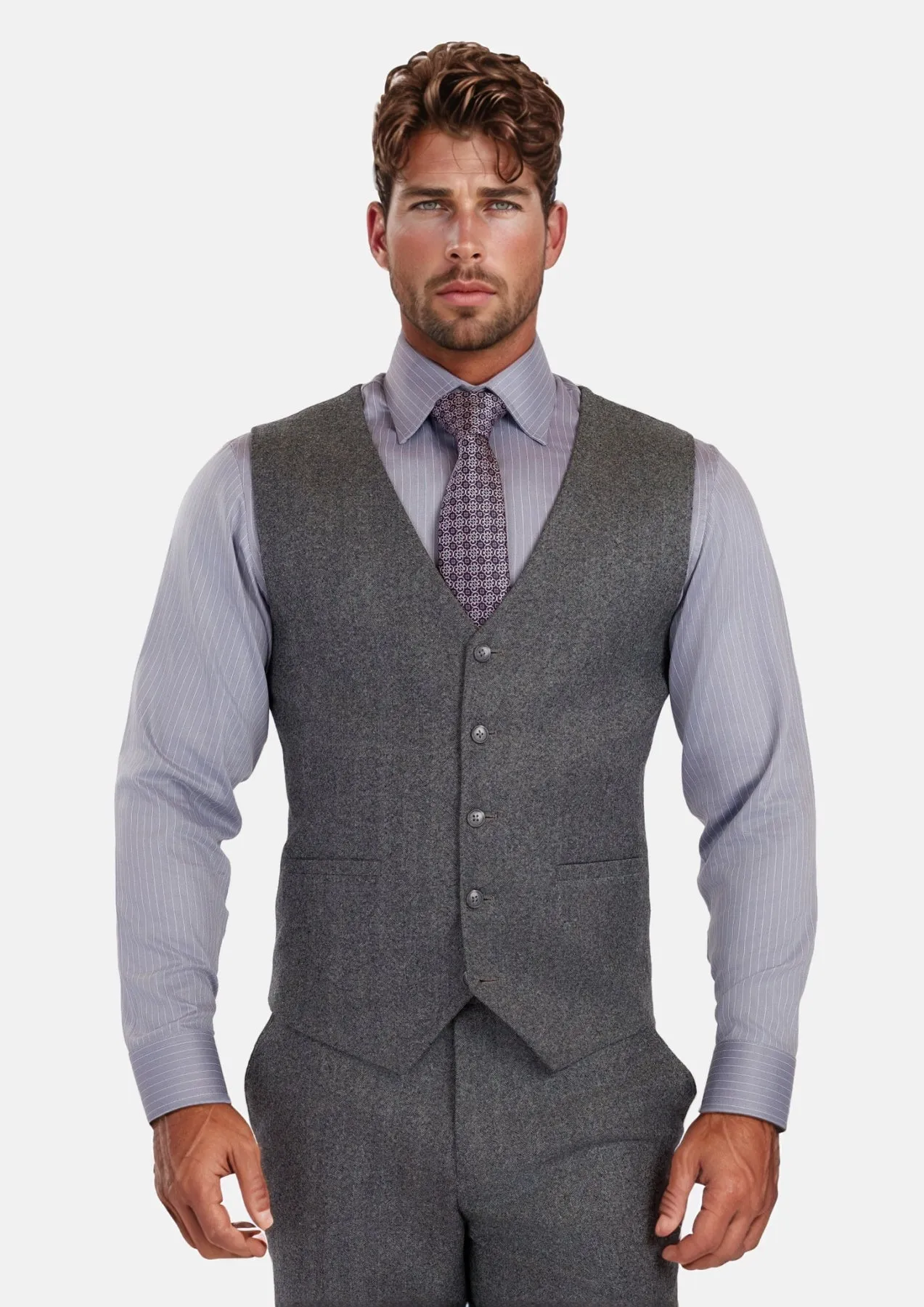 Mid Grey Herringbone Flannel Vest sold by Sartoro