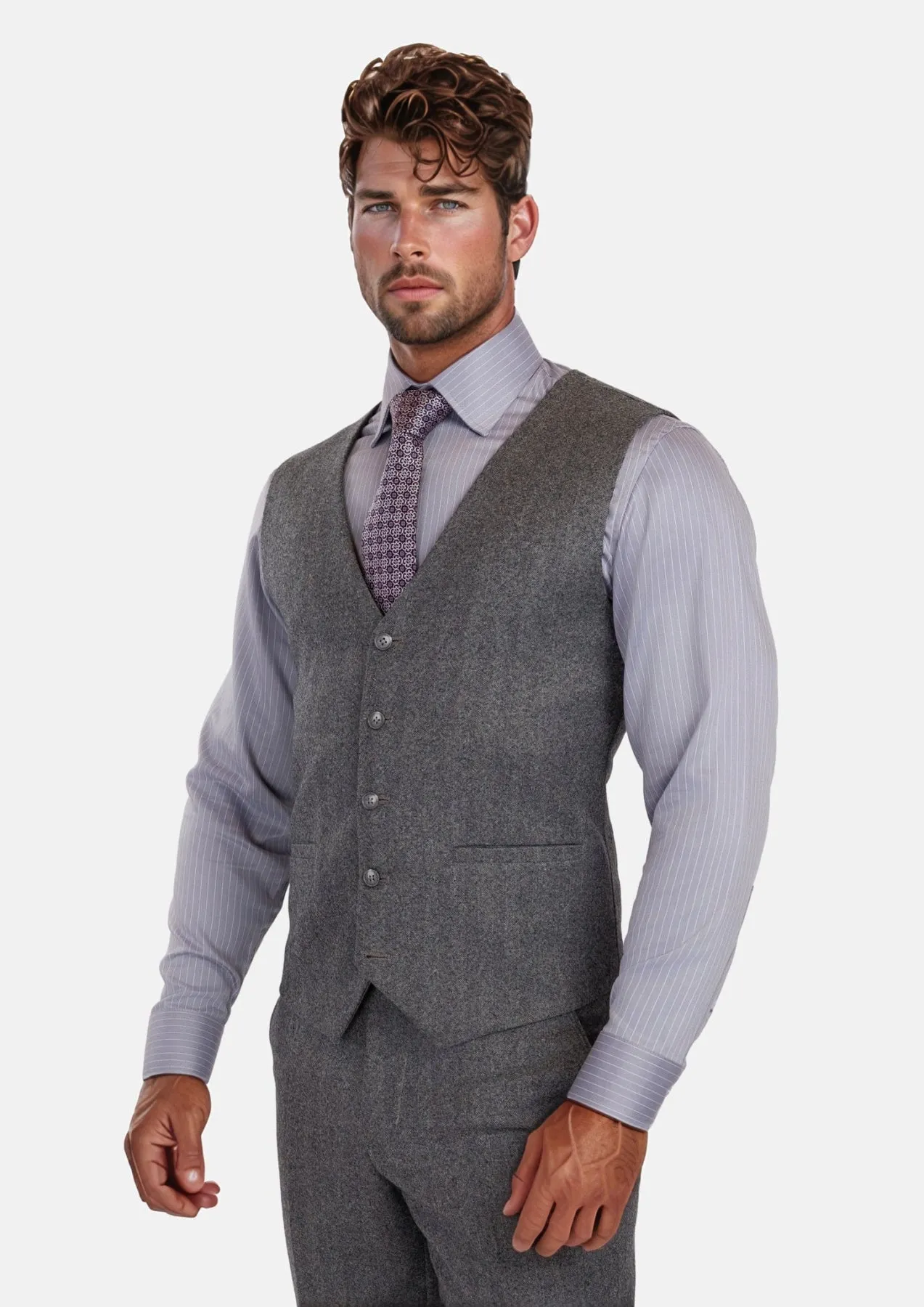 Mid Grey Herringbone Flannel Vest sold by Sartoro product image thumbnail 2