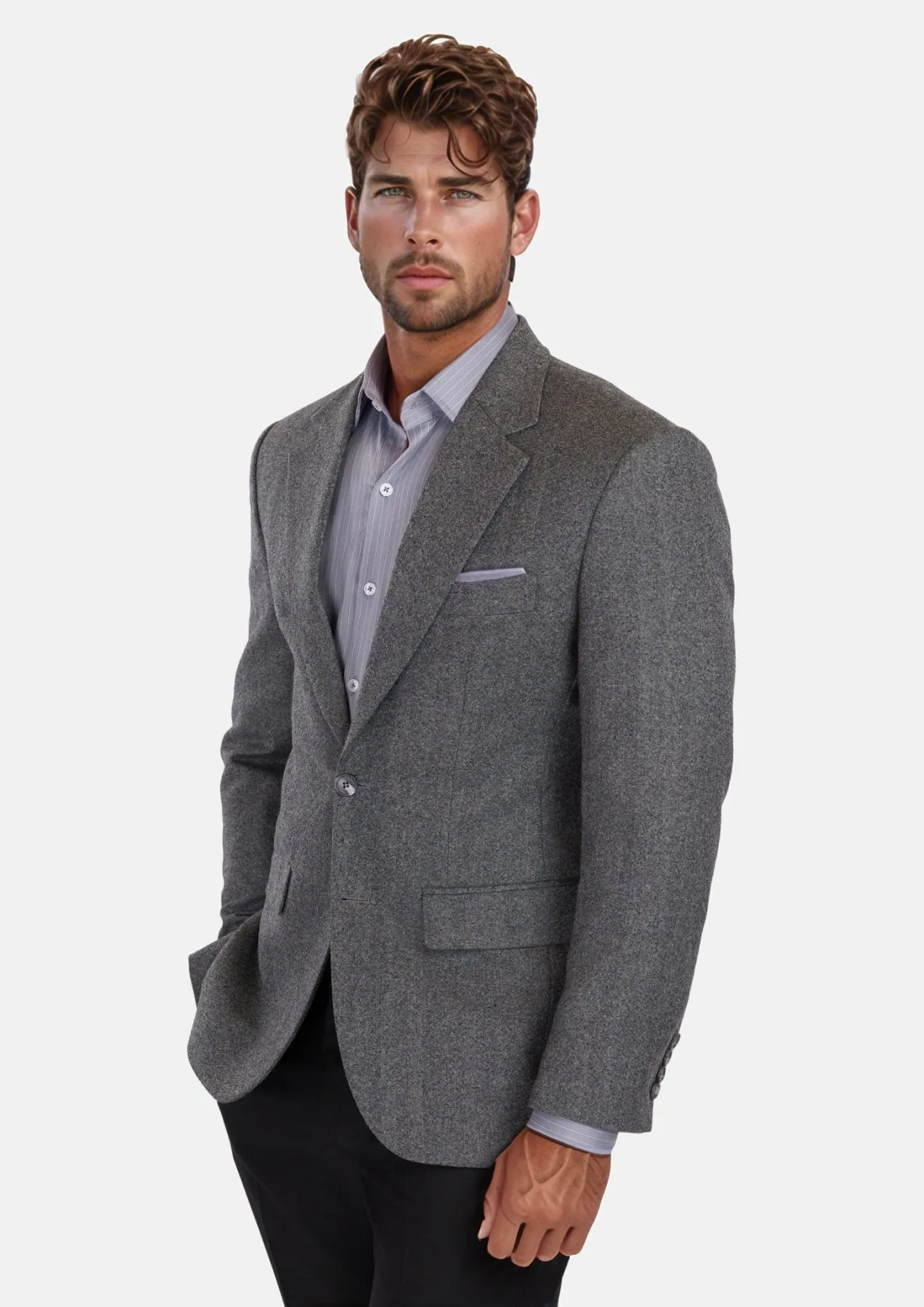 Mid Grey Herringbone Flannel Jacket sold by Sartoro product image thumbnail 3