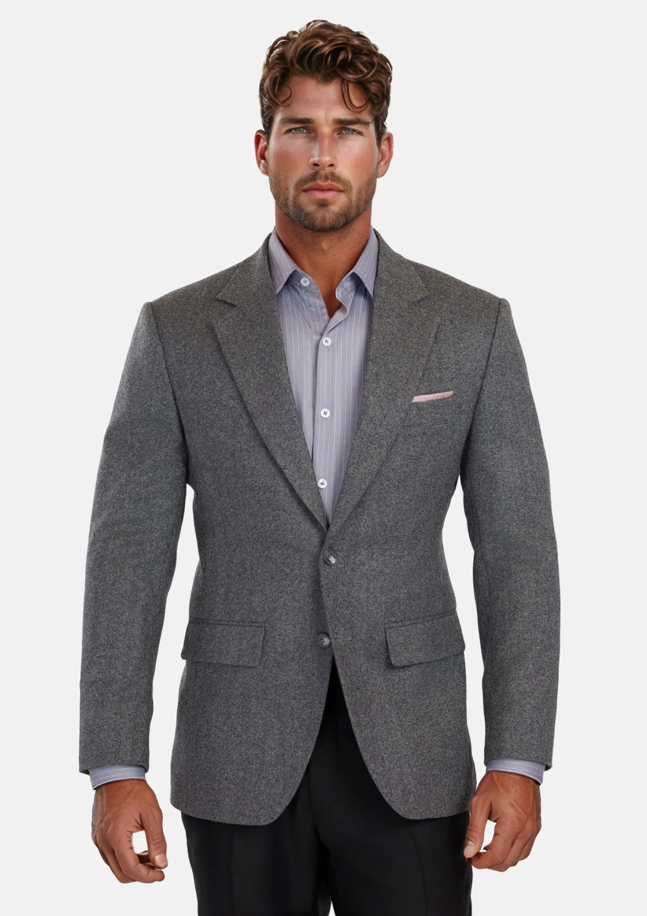 Mid Grey Herringbone Flannel Jacket sold by Sartoro