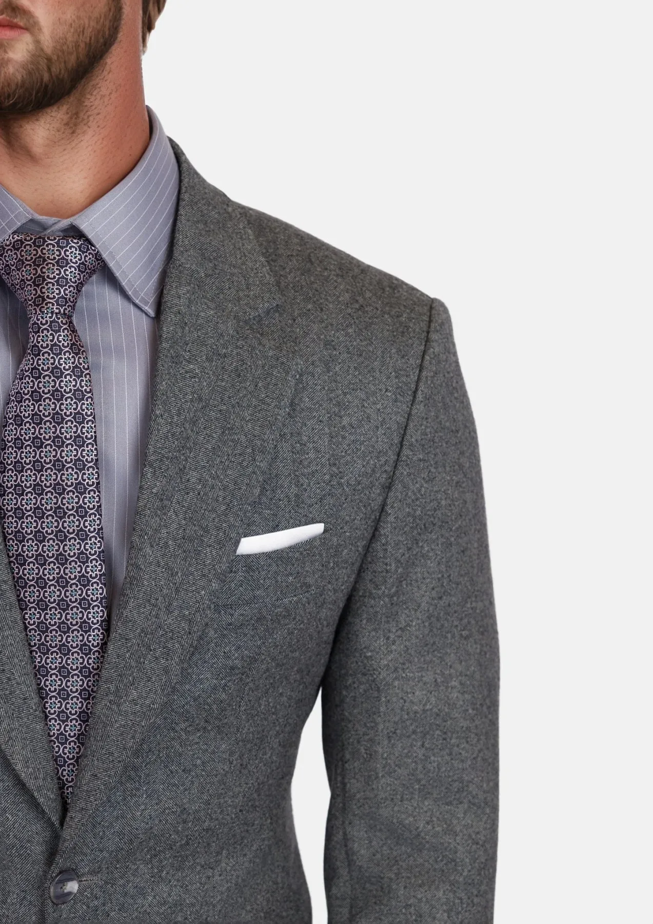 Mid Grey Herringbone Flannel Jacket sold by Sartoro product image thumbnail 2