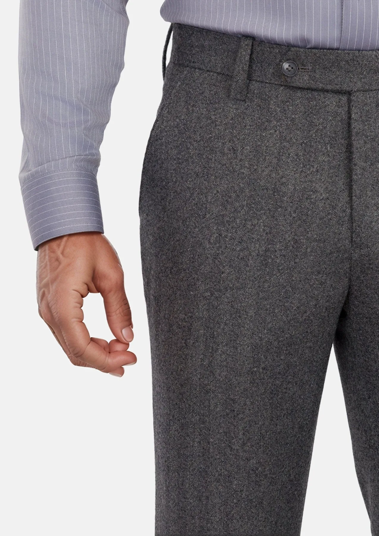 Mid Grey Herringbone Flannel Pants sold by Sartoro product image thumbnail 2