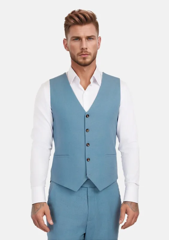 Mid Blue Linen Blend Vest sold by Sartoro