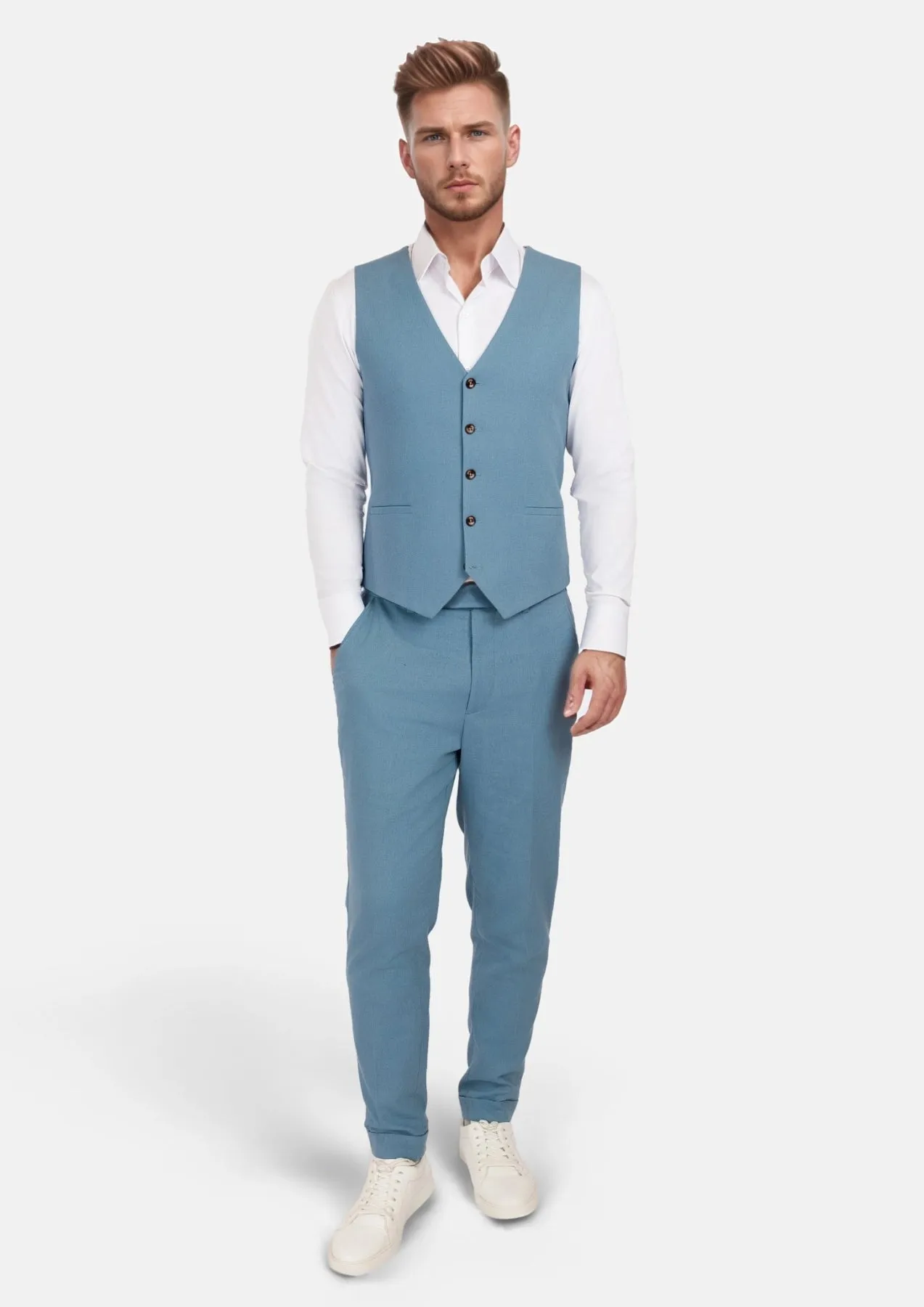 Mid Blue Linen Blend Vest sold by Sartoro product image thumbnail 5