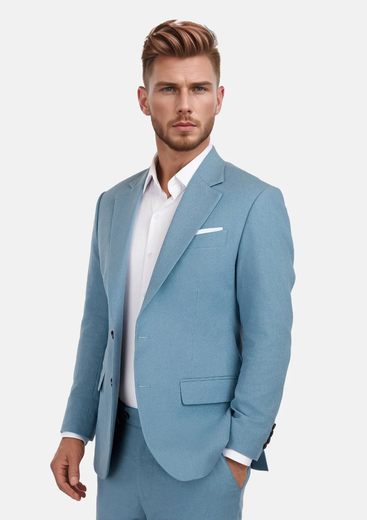 Mid Blue Linen Blend Astor Suit sold by Sartoro product image thumbnail 4