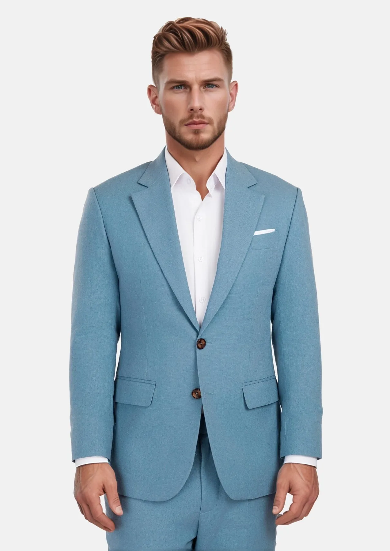 Mid Blue Linen Blend Astor Suit sold by Sartoro