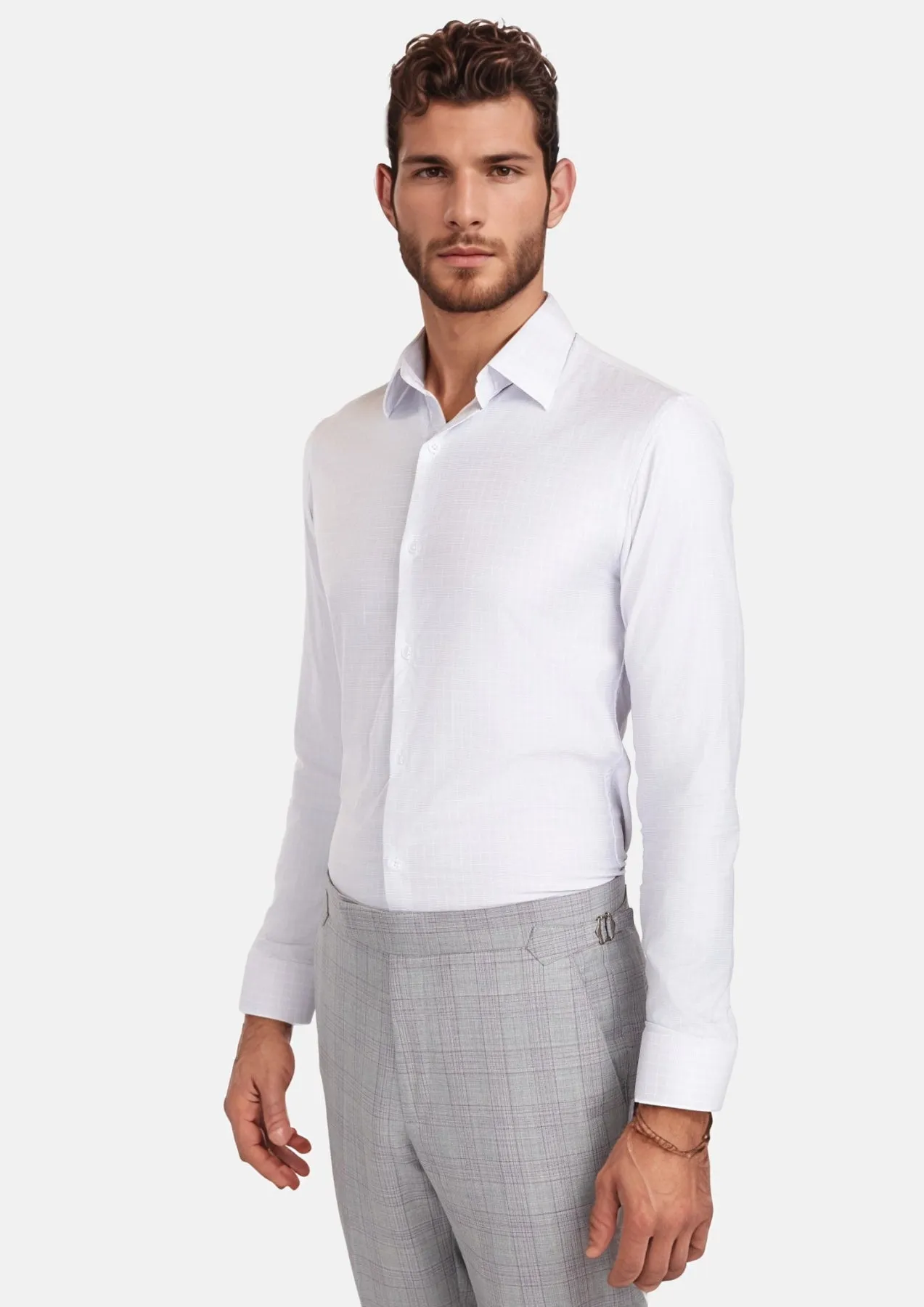 Pale Grey Grid Shirt sold by Sartoro product image thumbnail 3