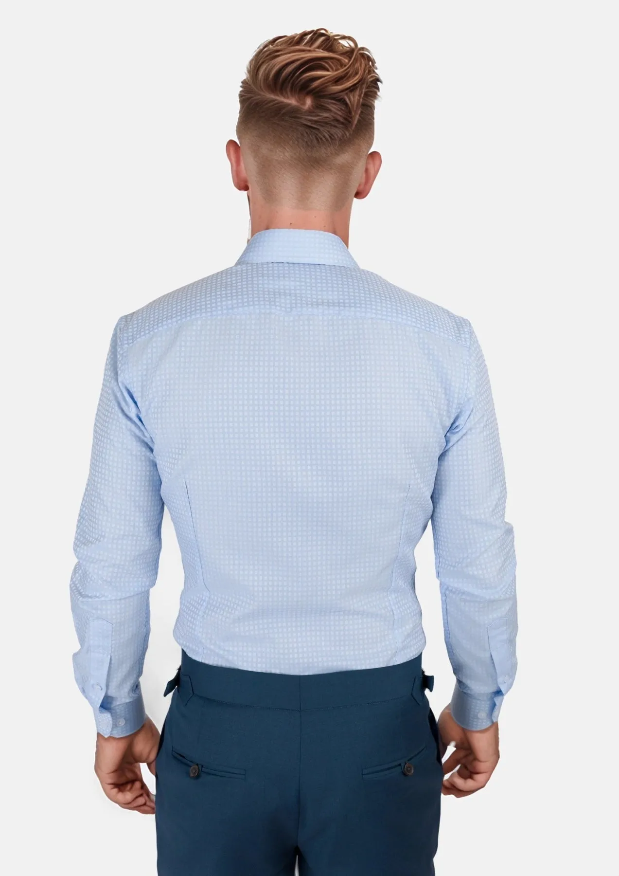 Sky Blue Microcheck Shirt sold by Sartoro product image thumbnail 5