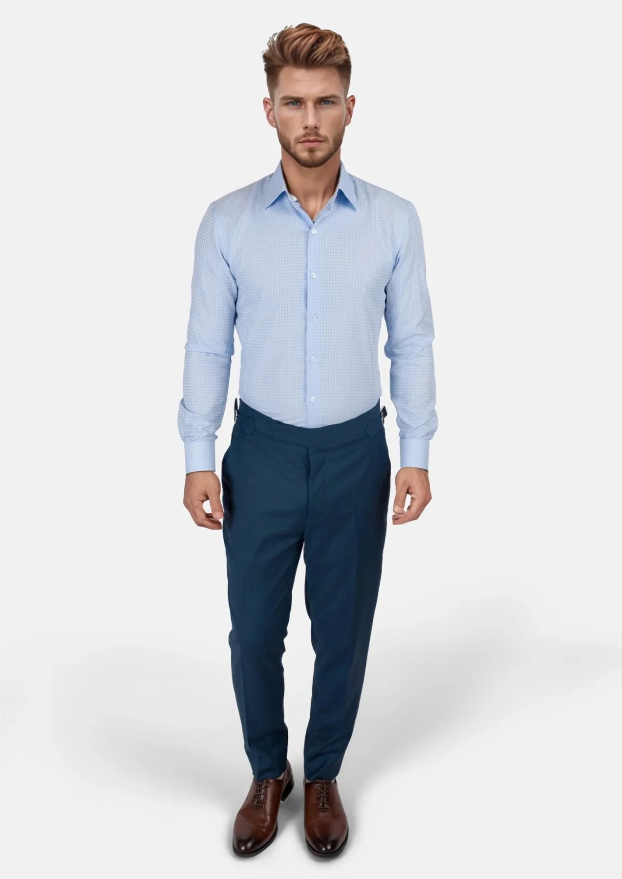 Sky Blue Microcheck Shirt sold by Sartoro product image thumbnail 4