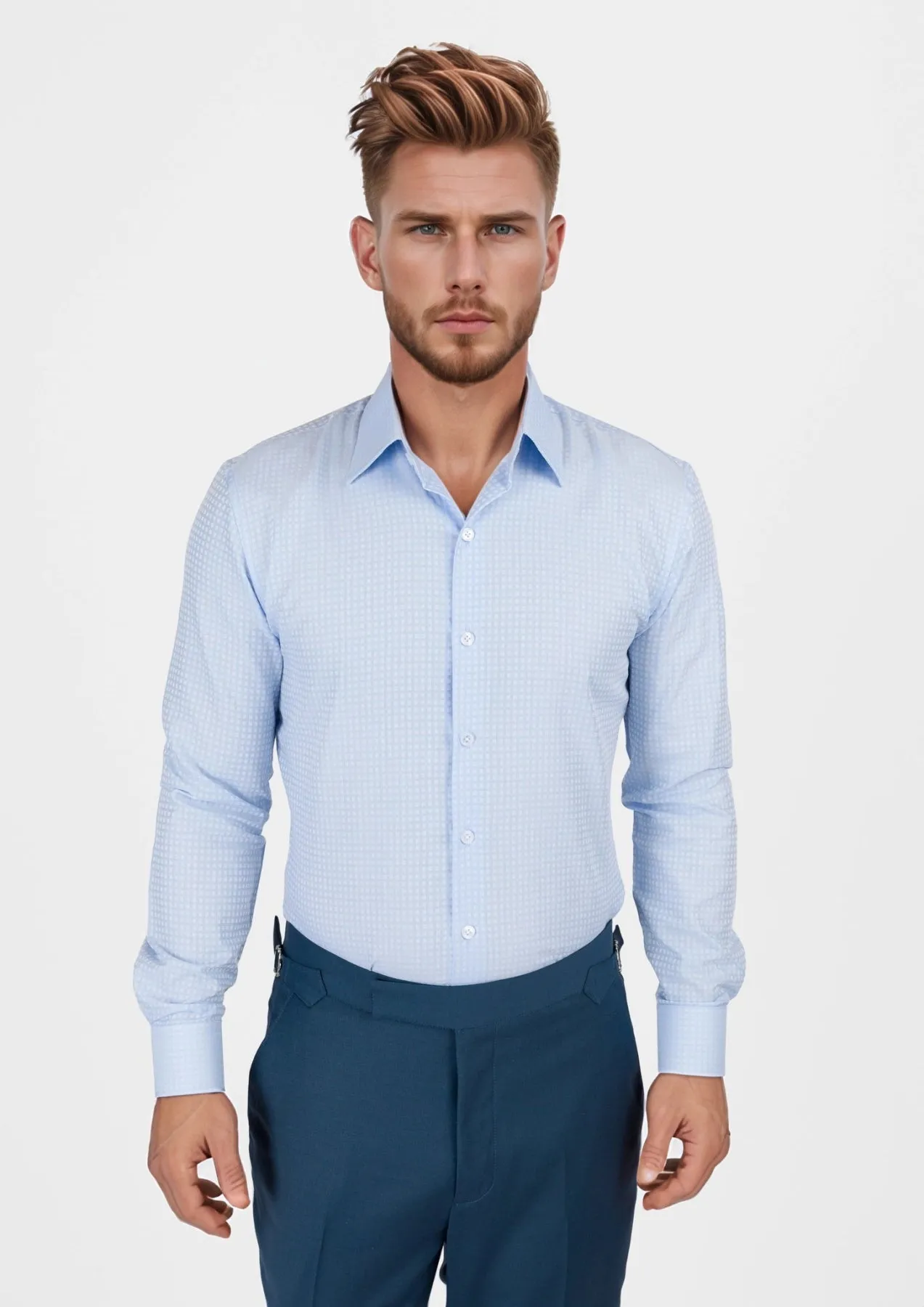 Sky Blue Microcheck Shirt sold by Sartoro product image thumbnail 2