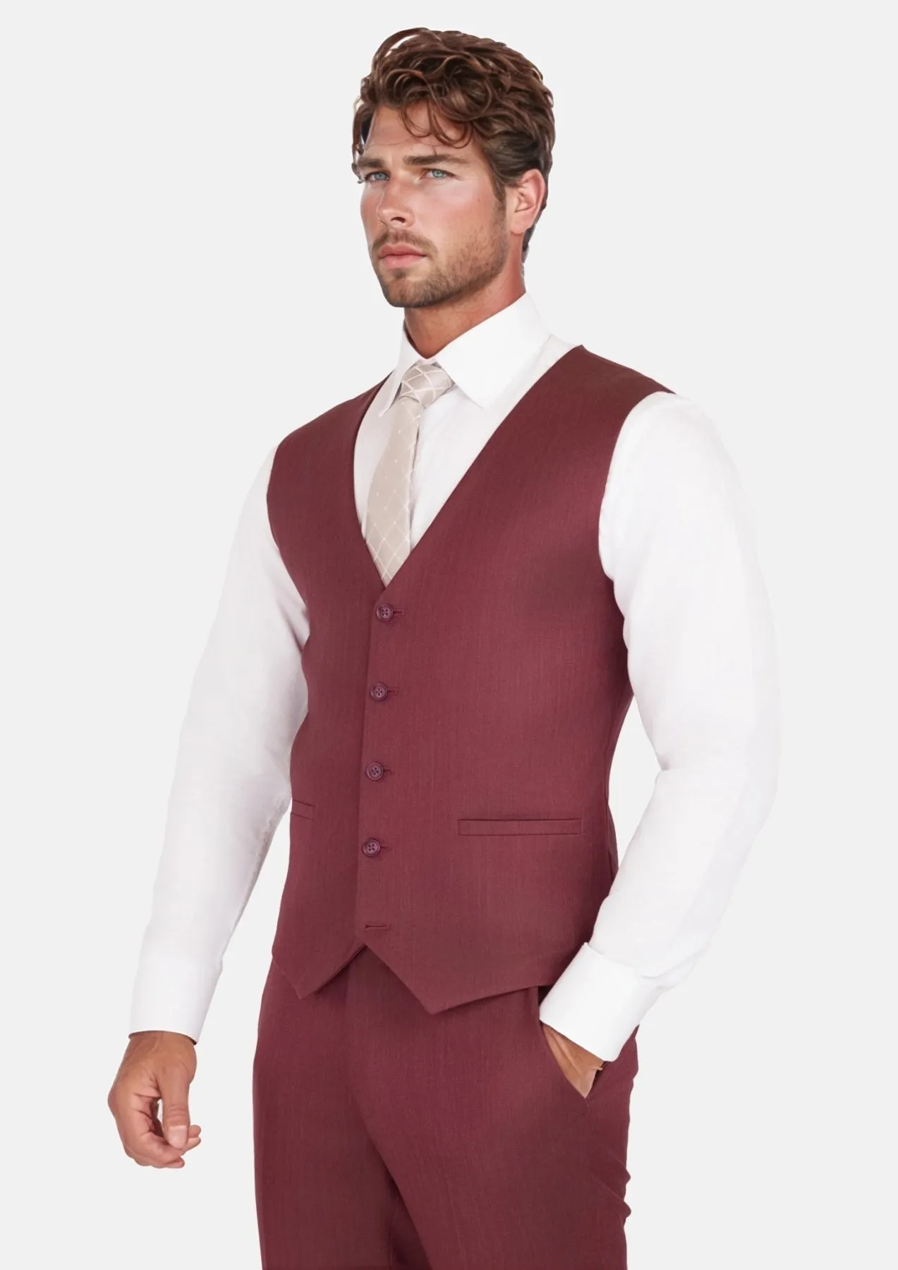 Burgundy Herringbone Vest sold by Sartoro product image thumbnail 2