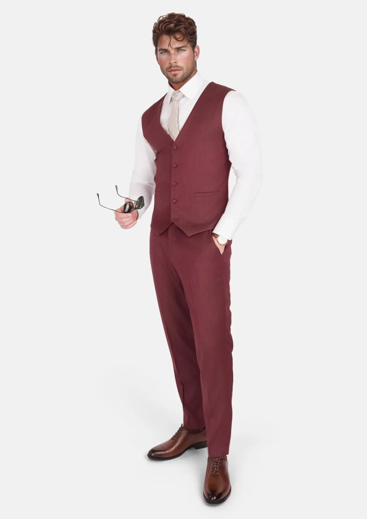 Burgundy Herringbone Vest sold by Sartoro product image thumbnail 5