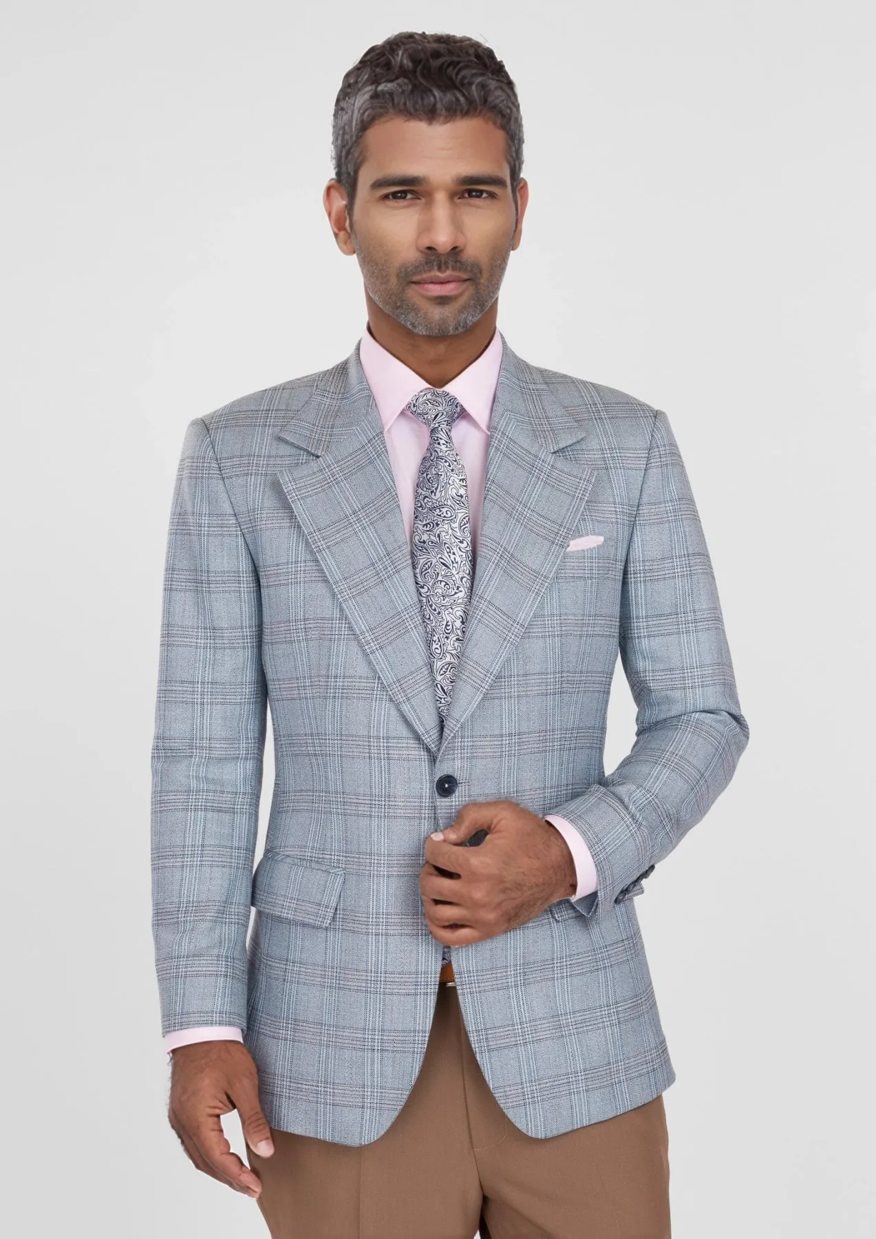 Polo Blue Glen Plaid Bamboo Jacket sold by Sartoro