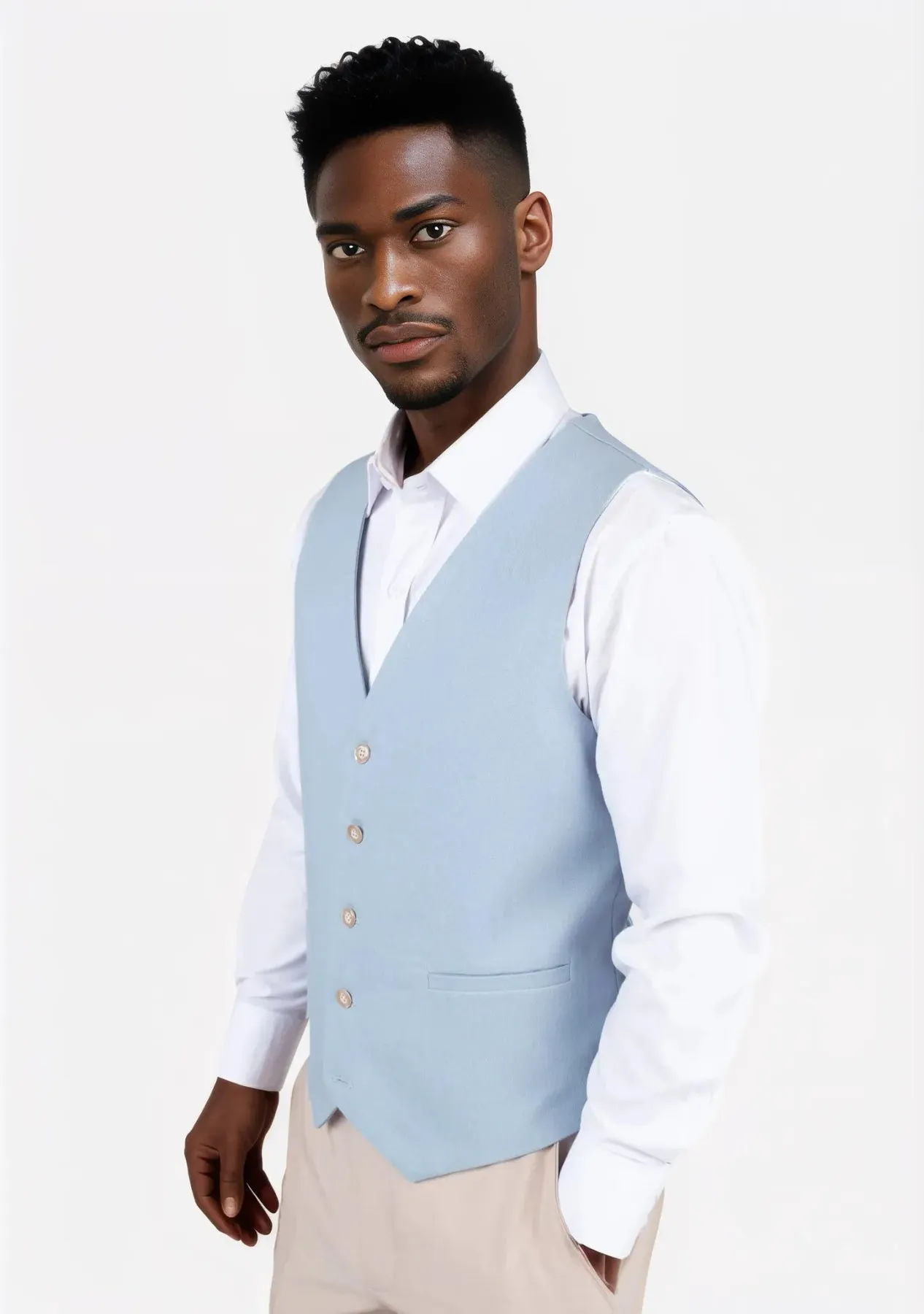 Maya Blue Linen Blend Vest sold by Sartoro product image thumbnail 2