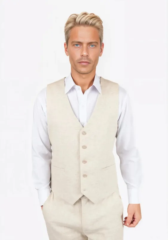 Sand Linen Vest sold by Sartoro