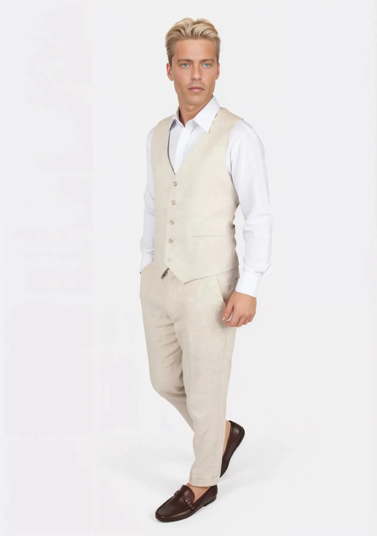 Sand Linen Vest sold by Sartoro product image thumbnail 5