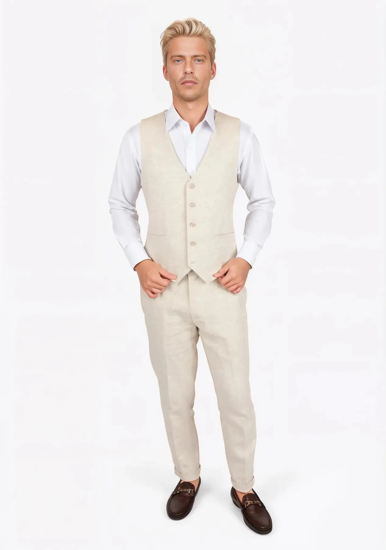 Sand Linen Vest sold by Sartoro product image thumbnail 3