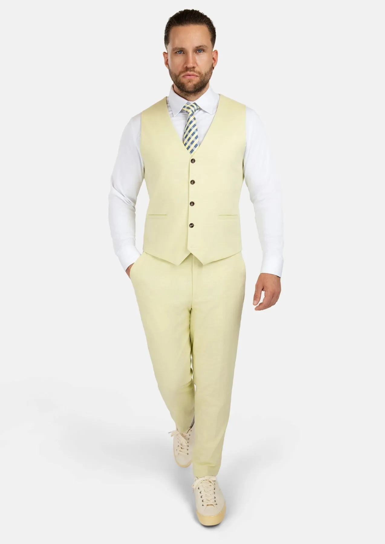 Olive Cream Linen Blend Vest sold by Sartoro product image thumbnail 4
