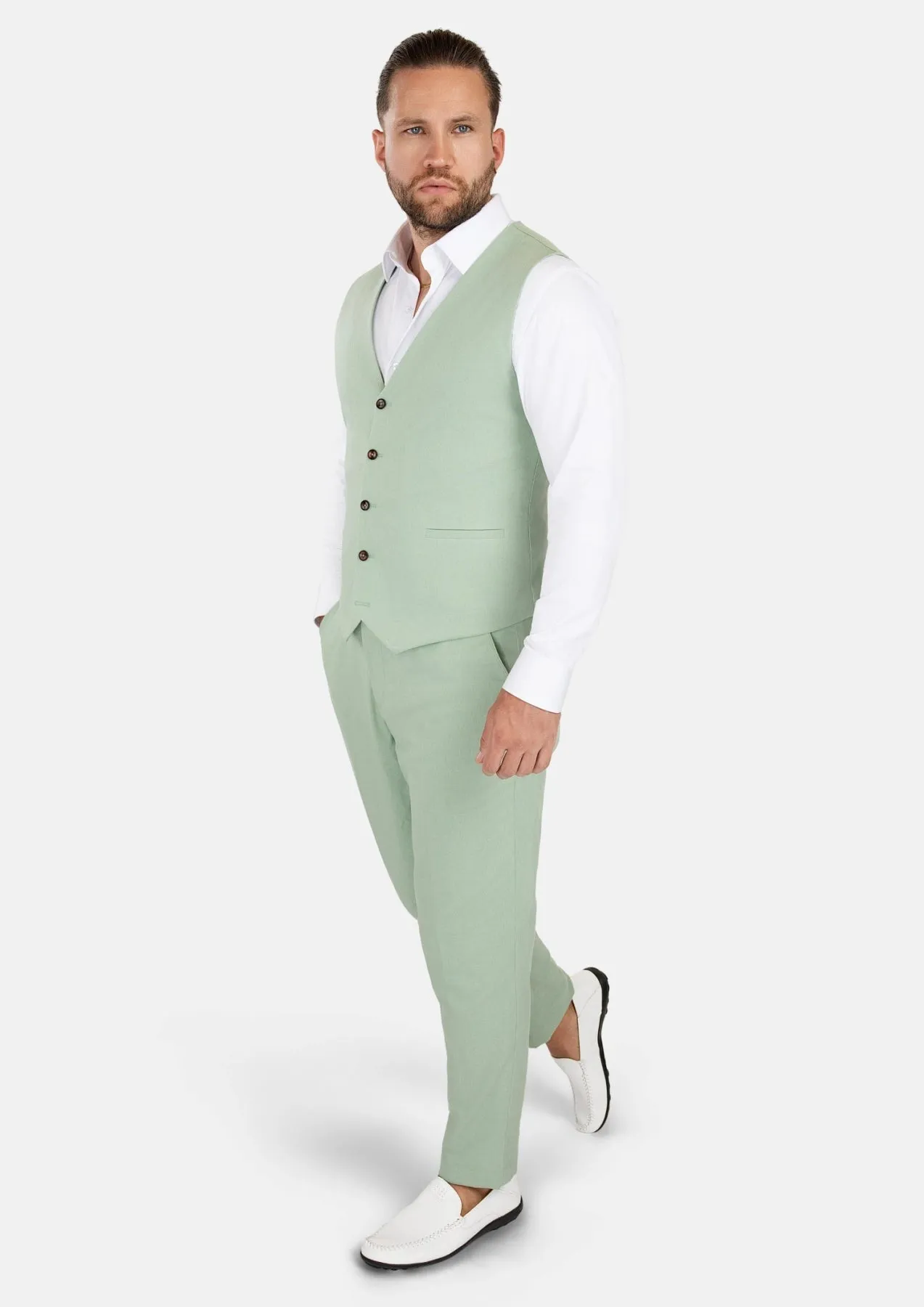 Fern Green Linen Blend Vest sold by Sartoro product image thumbnail 4