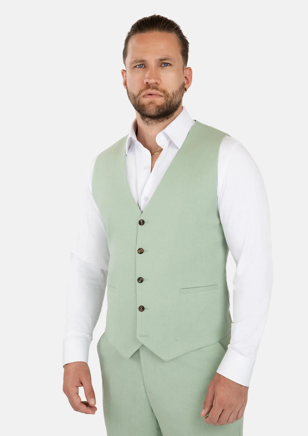 Fern Green Linen Blend Vest sold by Sartoro product image thumbnail 3