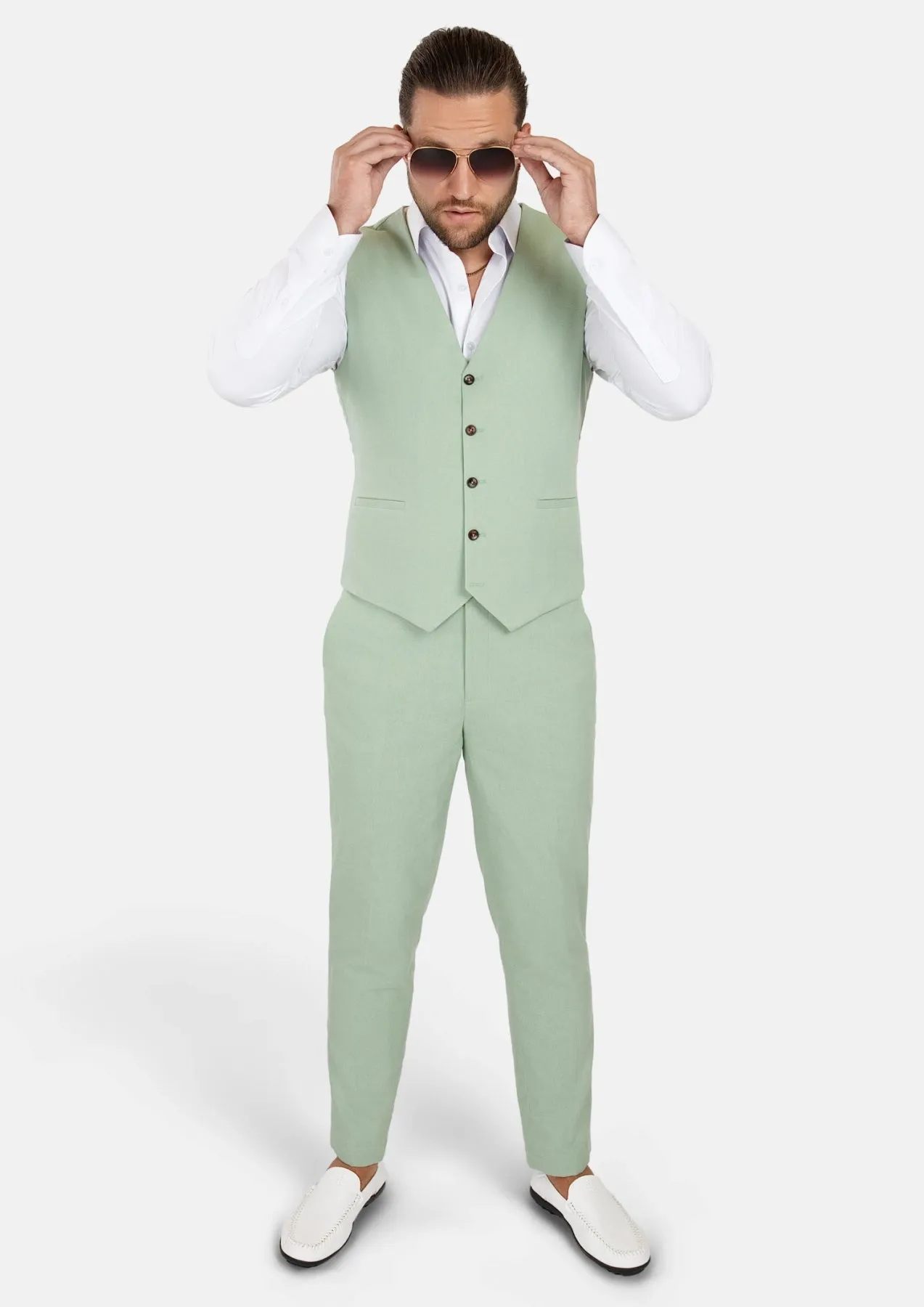 Fern Green Linen Blend Vest sold by Sartoro product image thumbnail 5