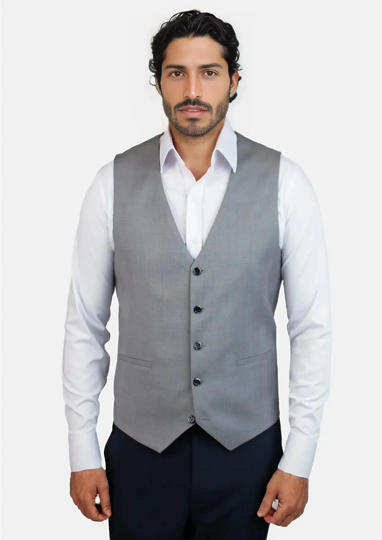 Light Grey Prince of Wales Vest sold by Sartoro