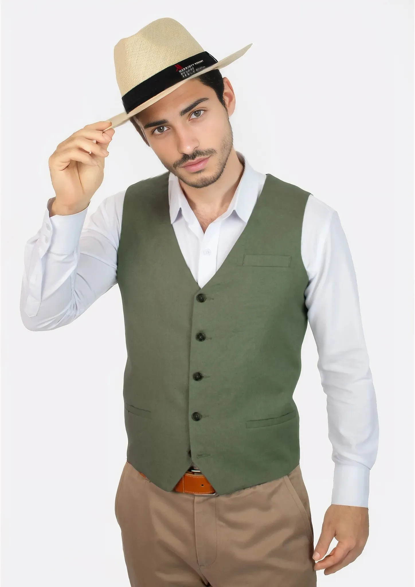 Juniper Green Linen Vest sold by Sartoro