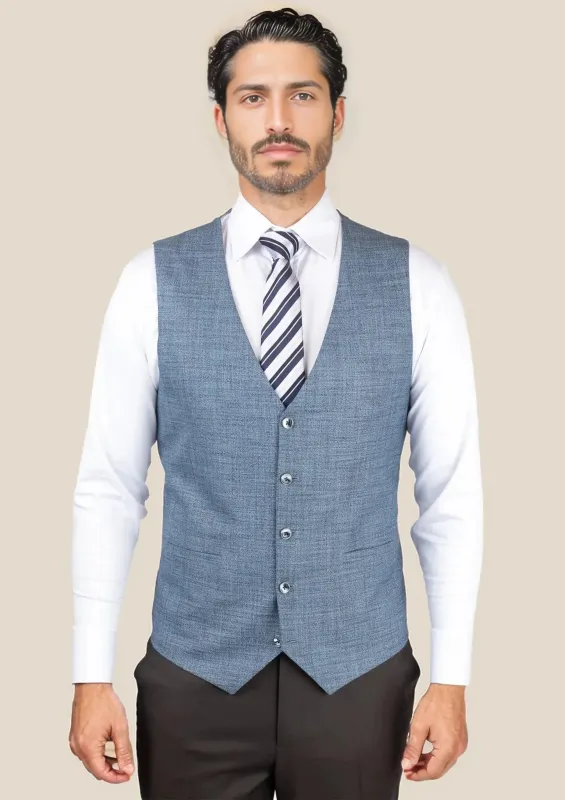 Mid Blue Hopsack Vest sold by Sartoro