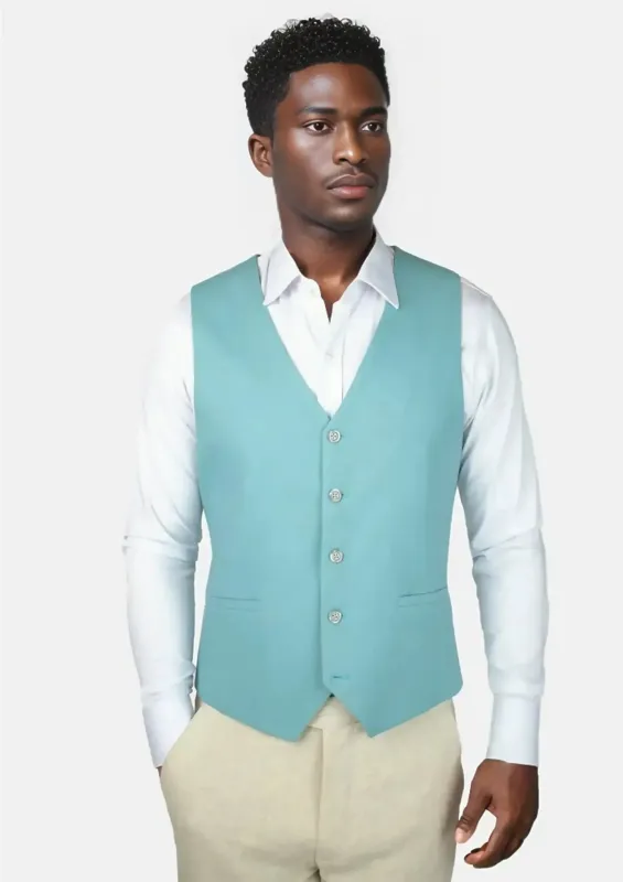 Capri Blue Linen Blend Vest sold by Sartoro