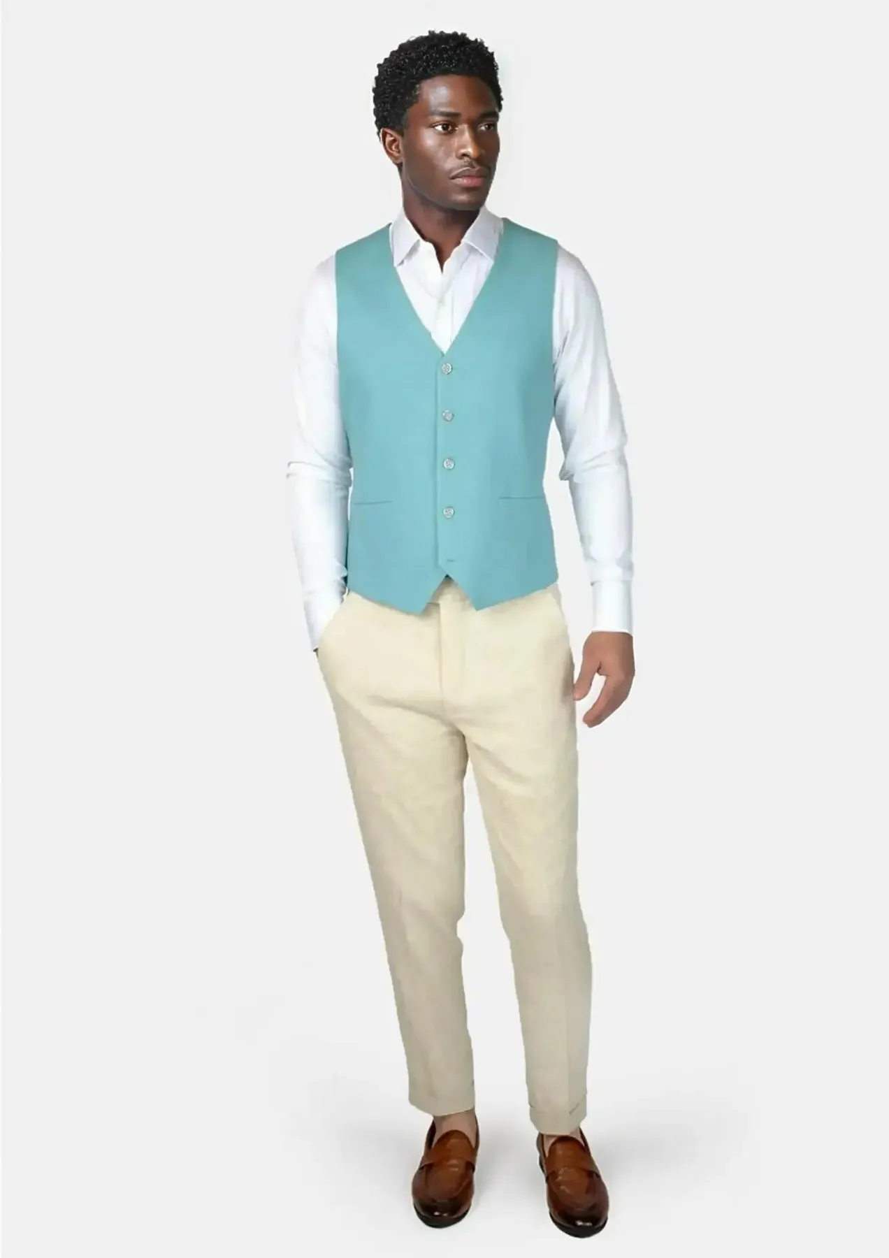 Capri Blue Linen Blend Vest sold by Sartoro product image thumbnail 3