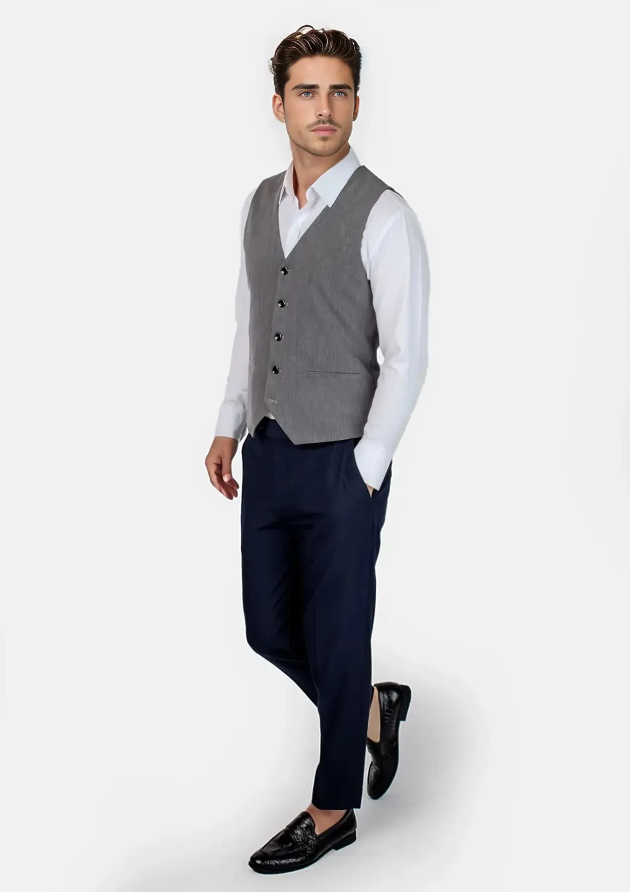 Light Grey Stretch Vest sold by Sartoro product image thumbnail 3