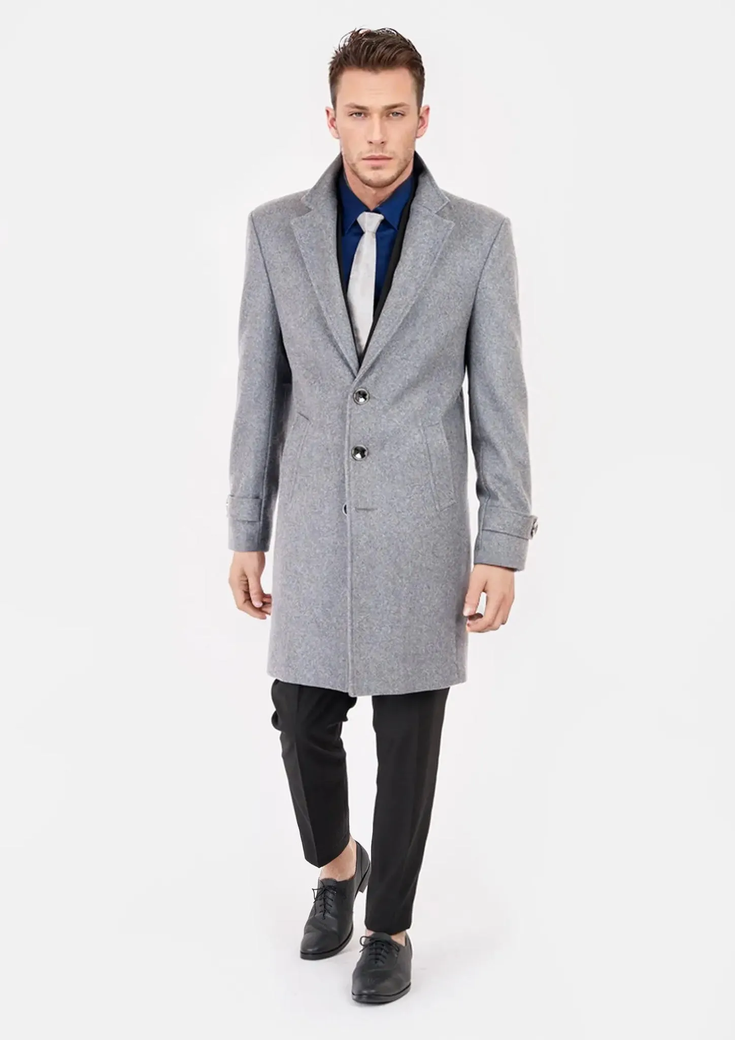 Light Grey Wool Classic Overcoat sold by Sartoro product image thumbnail 3