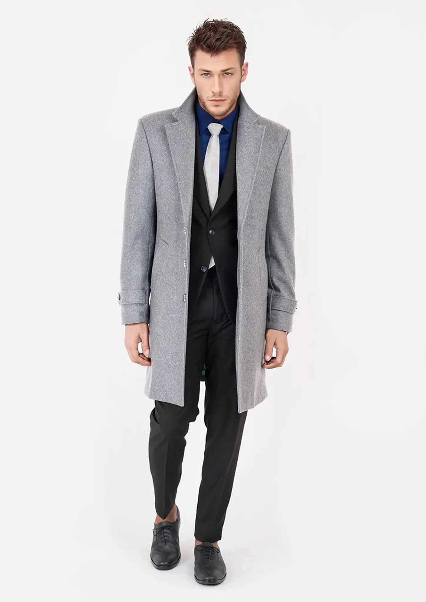Light Grey Wool Classic Overcoat sold by Sartoro product image thumbnail 5