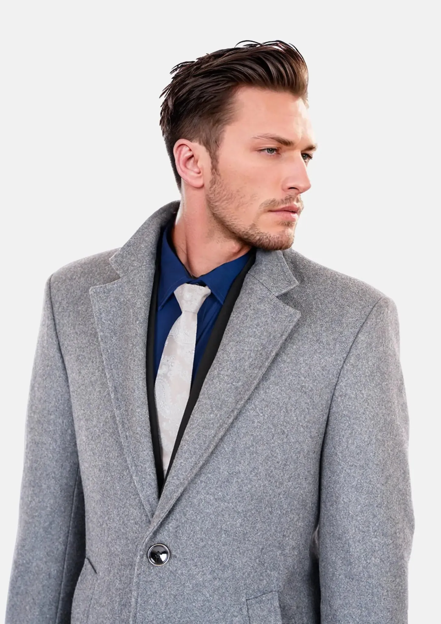 Light Grey Wool Classic Overcoat sold by Sartoro product image thumbnail 2