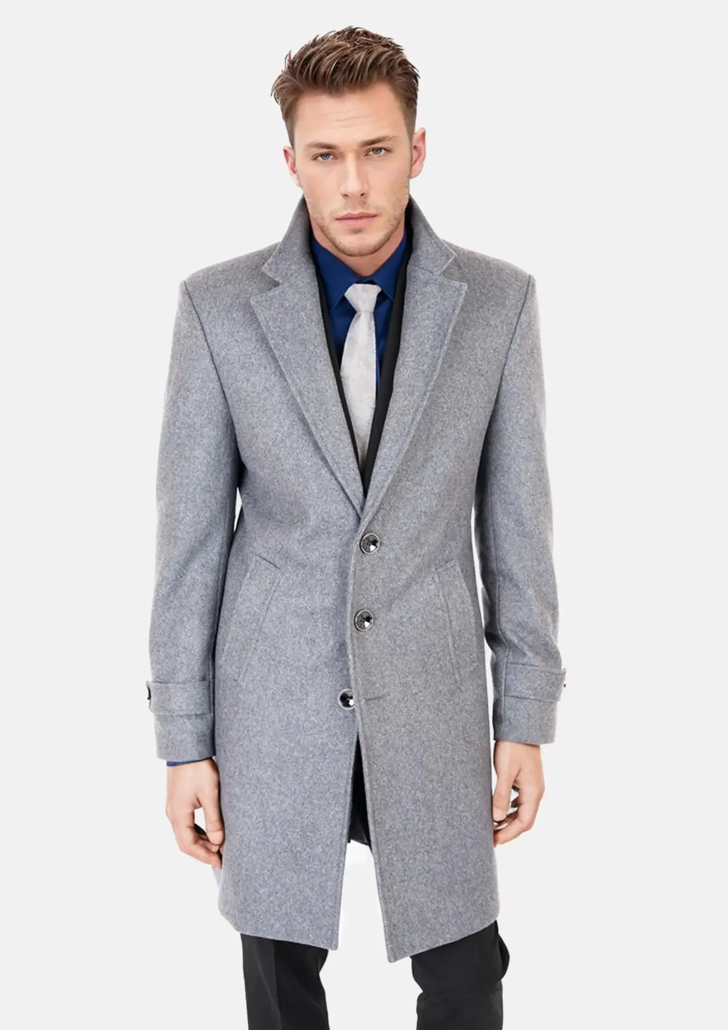 Light Grey Wool Classic Overcoat sold by Sartoro