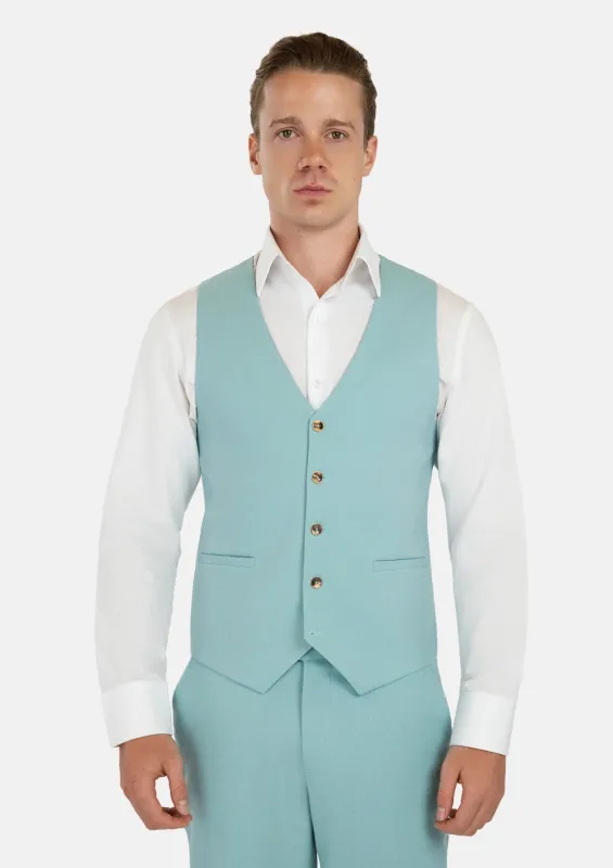 Light Teal Linen Blend Vest sold by Sartoro