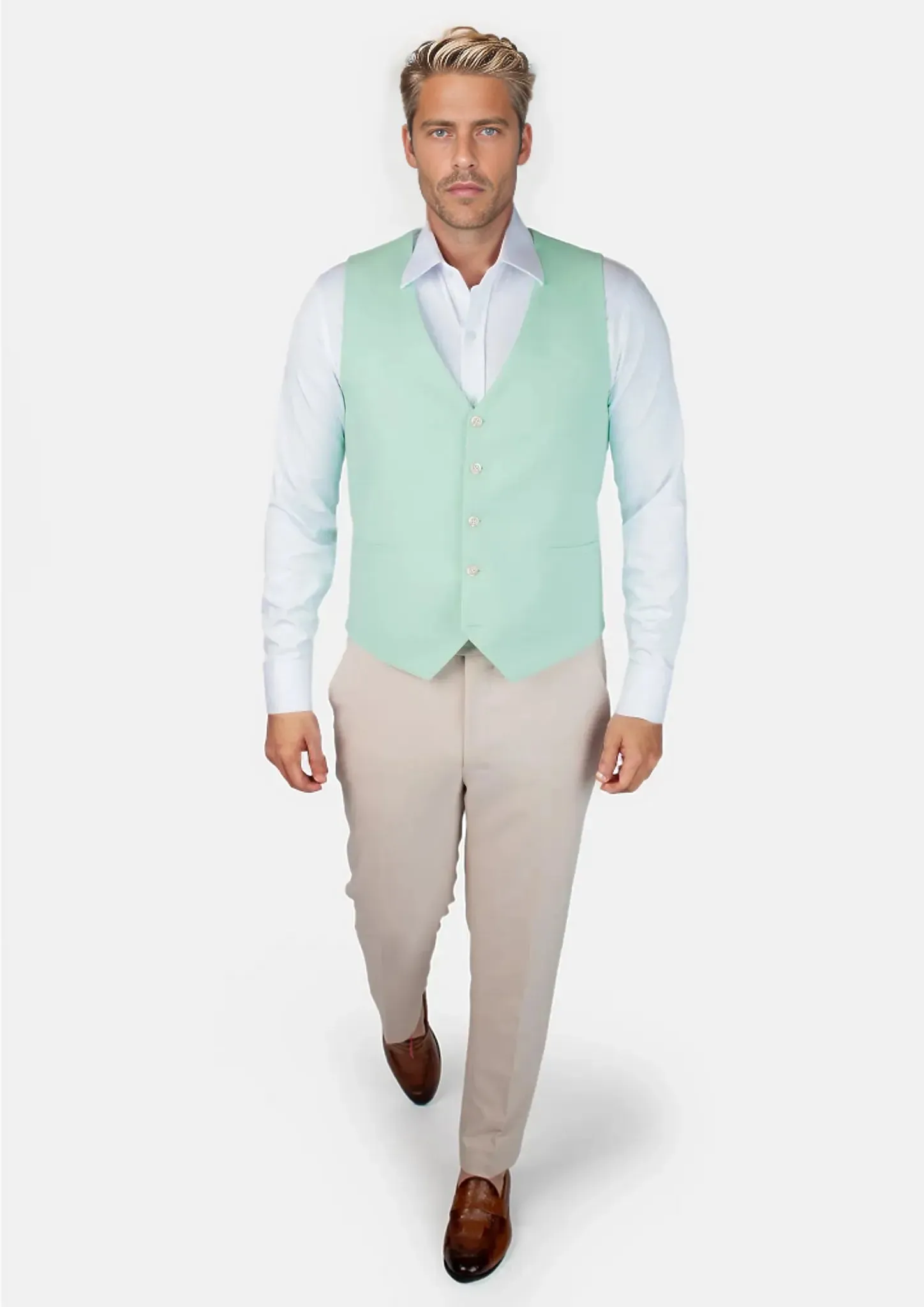 Mint Green Linen Blend Vest sold by Sartoro product image thumbnail 3