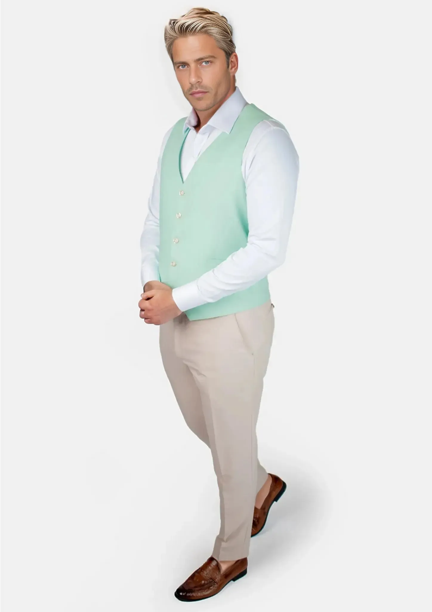 Mint Green Linen Blend Vest sold by Sartoro product image thumbnail 2