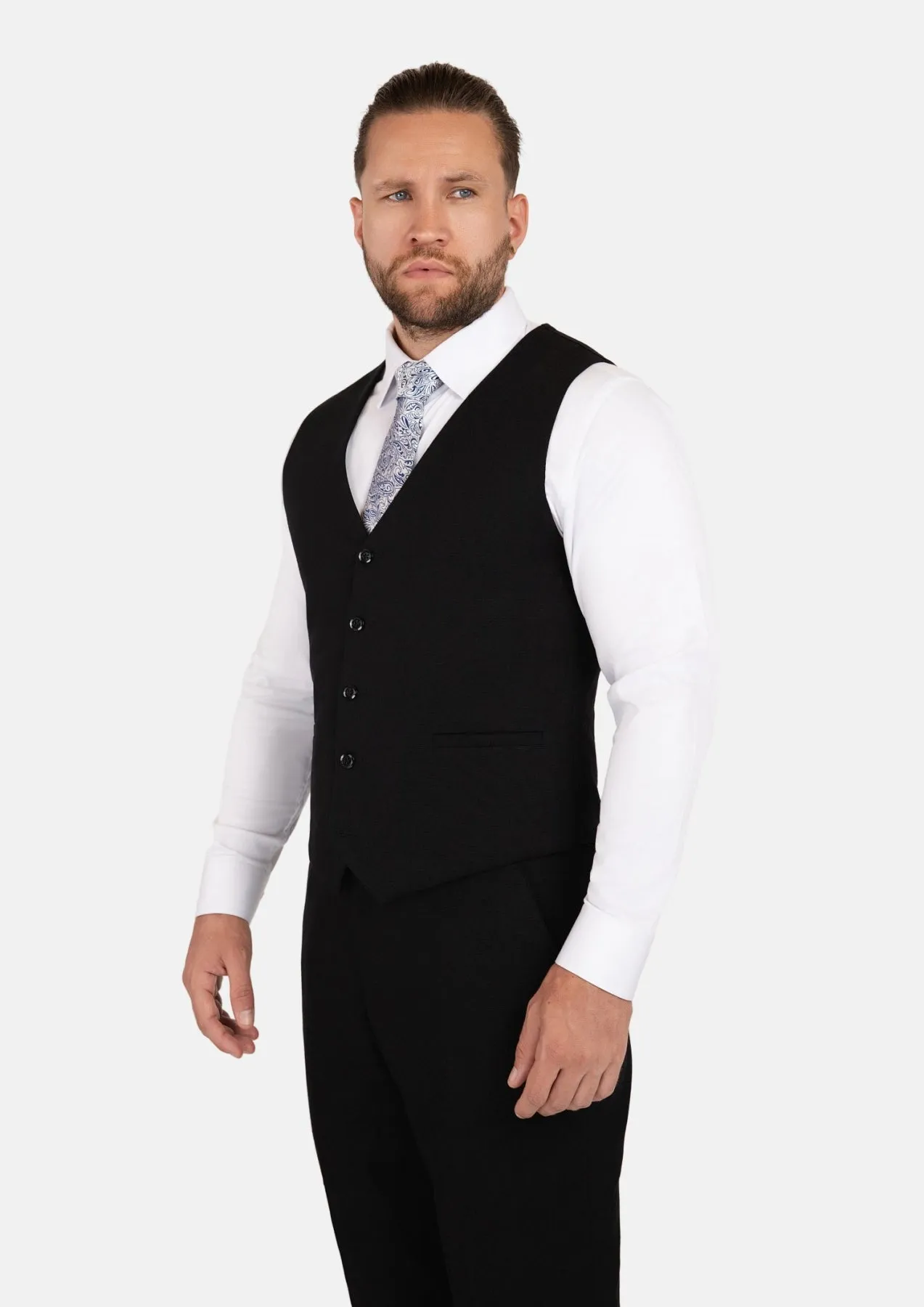 Black Linen Blend Vest sold by Sartoro product image thumbnail 3